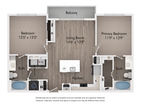 Floor plan for 2 beds, 2 baths, 910 sqft